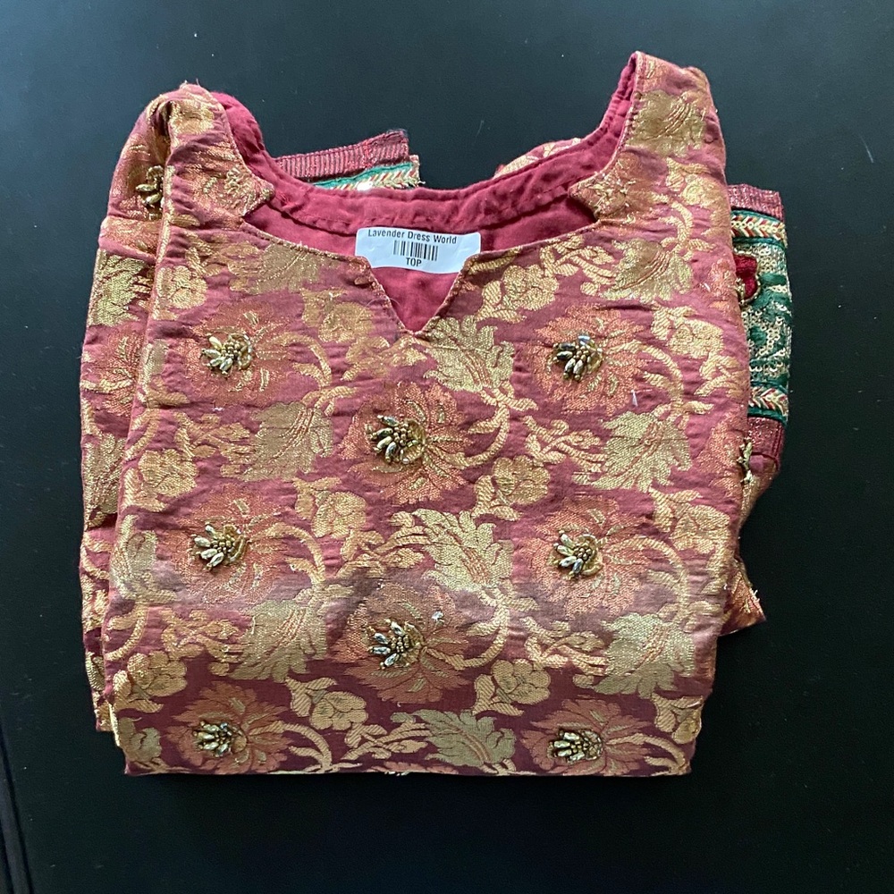 India Boutique Maroon and Gold Embroidered Top